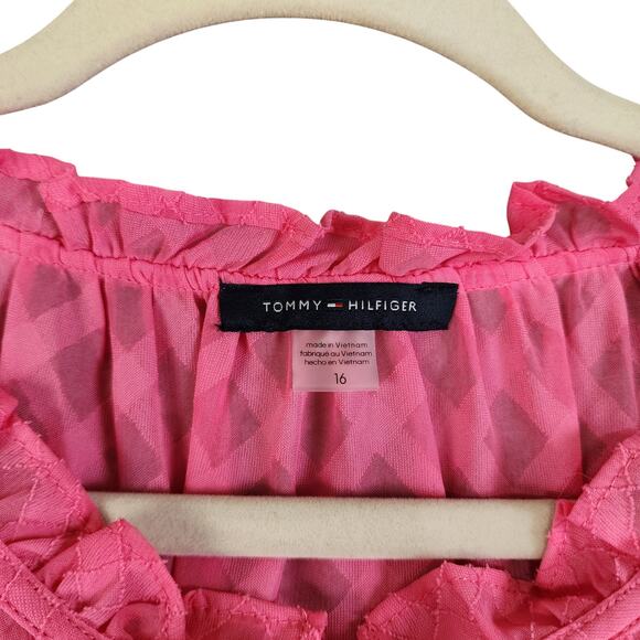 Tommy Hilfiger Womens Trellis Tiered‎ Ruffle Tie Neck Dress Plus Size 16 Pink - Picture 4 of 10